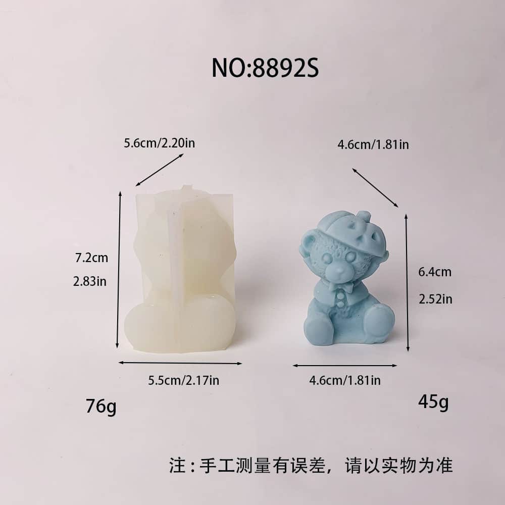 Small Teddy Bear with Hat Silicone Mold | Ideal for DIY Candles, สบู่, ยางไม้, and Plaster Crafts 8892S