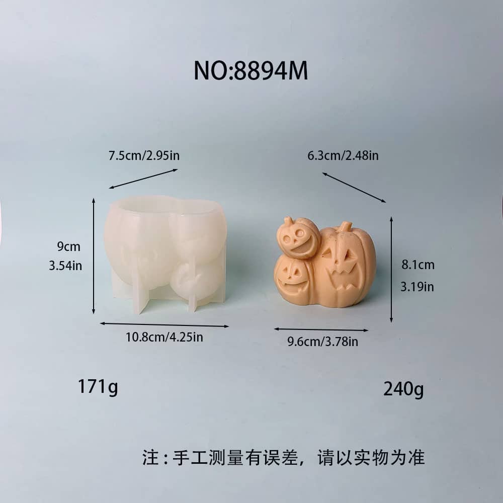 Medium Halloween Pumpkin Family Silicone Mold | Perfect for DIY Candle, สบู่, and Resin Crafts 8894L