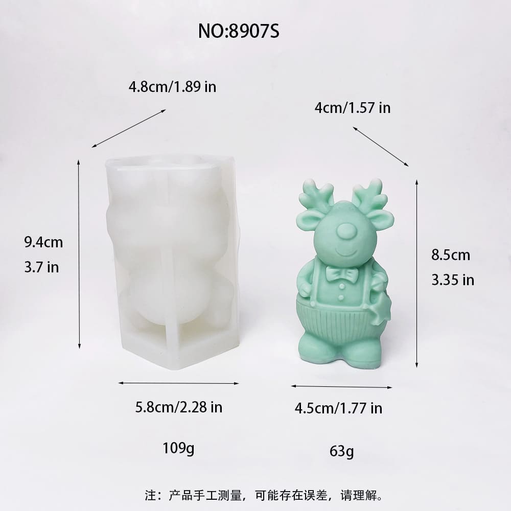 Small Reindeer Silicone Mold for DIY Crafts | 3D Reindeer with Bowtie Mold 8907S